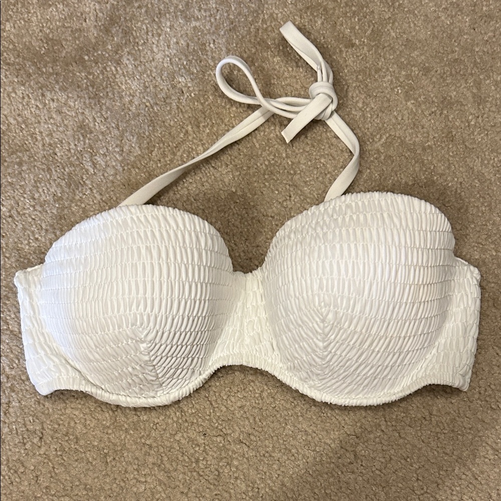 White Textured Strapless Bikini Top
